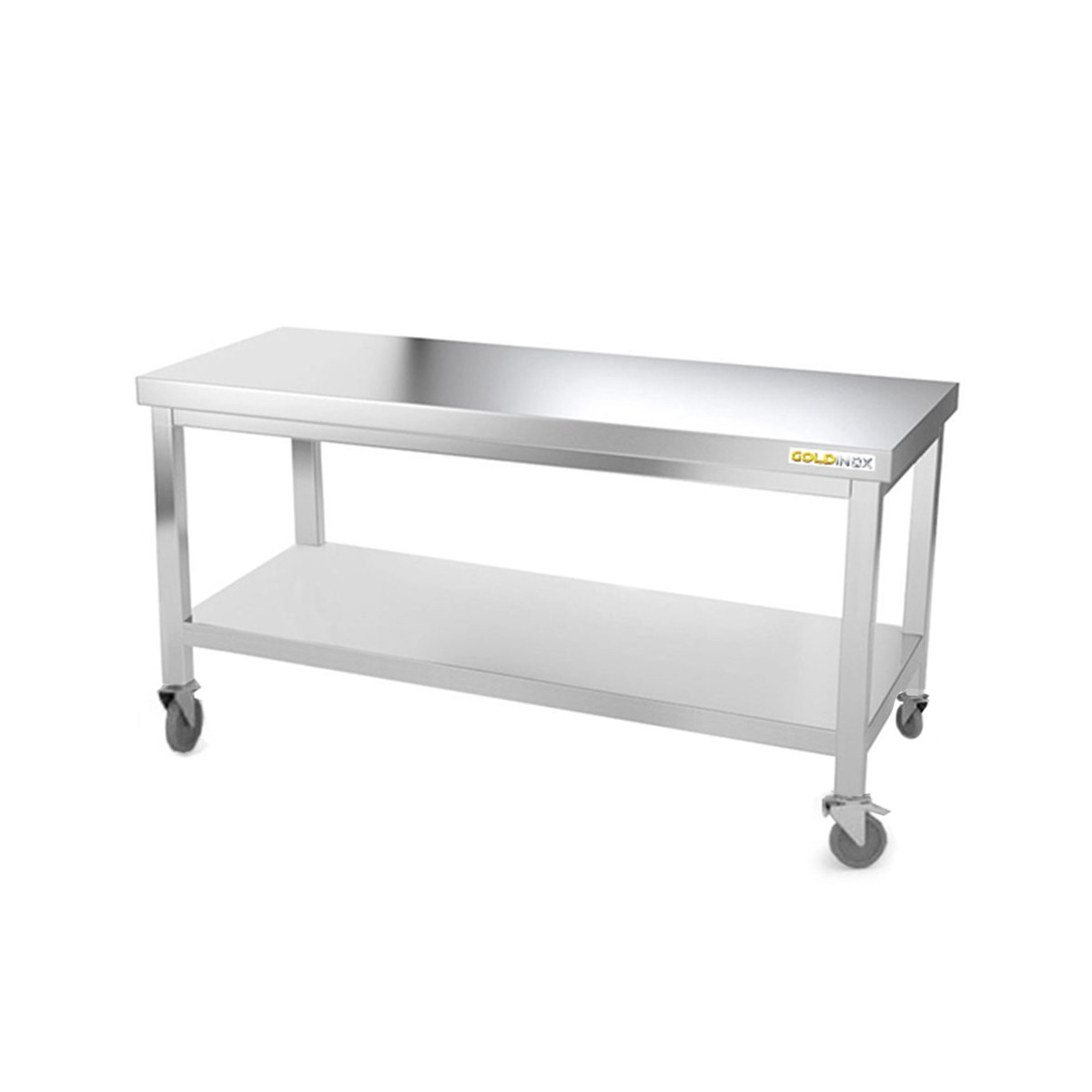 Table inox soubassement 1500 x 600 mm sur roulettes / GOLDINOX