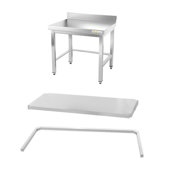 Table inox soubassement 800 x 500 mm adossée avec renfort / GOLDINOX