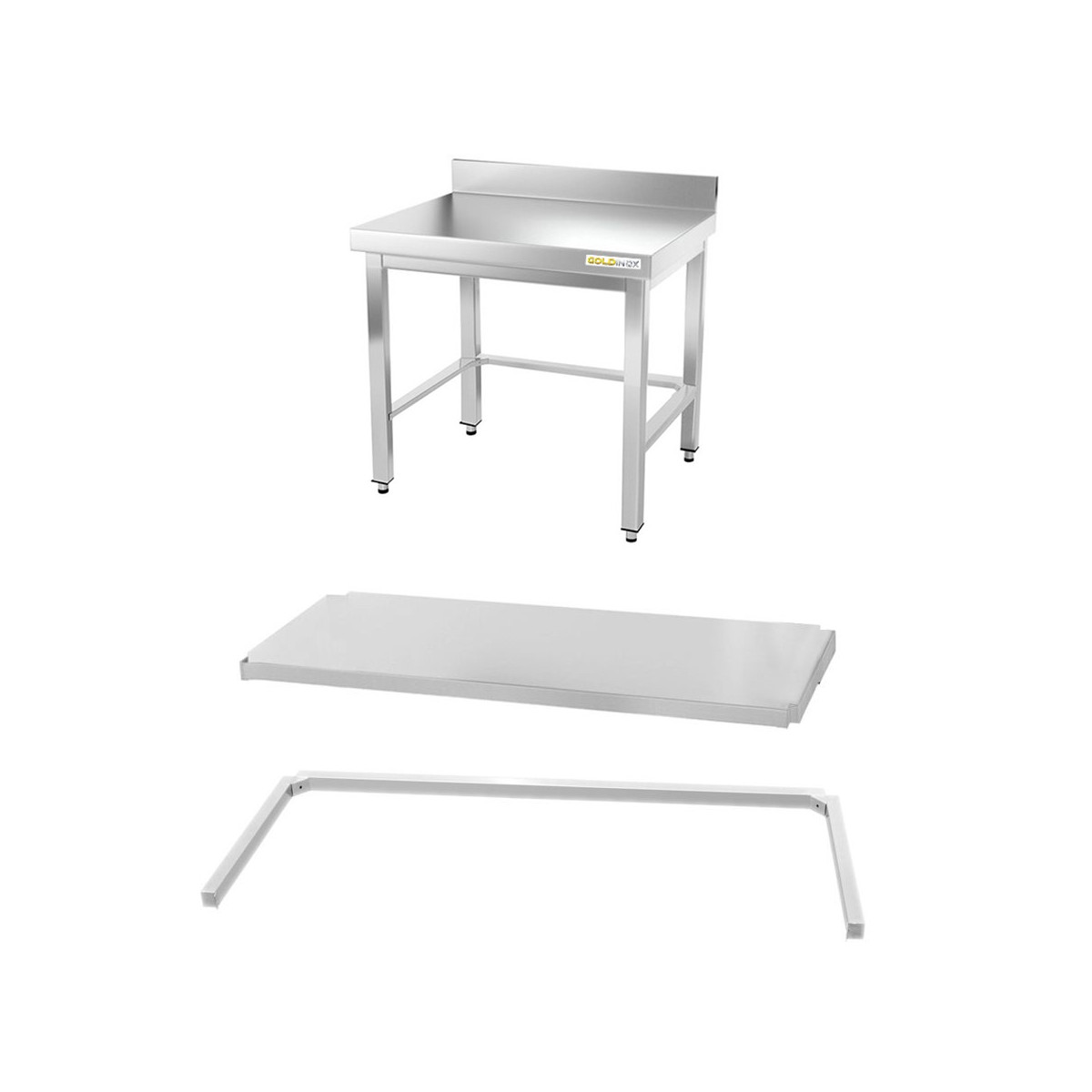Table inox soubassement 800 x 500 mm adossée avec renfort / GOLDINOX