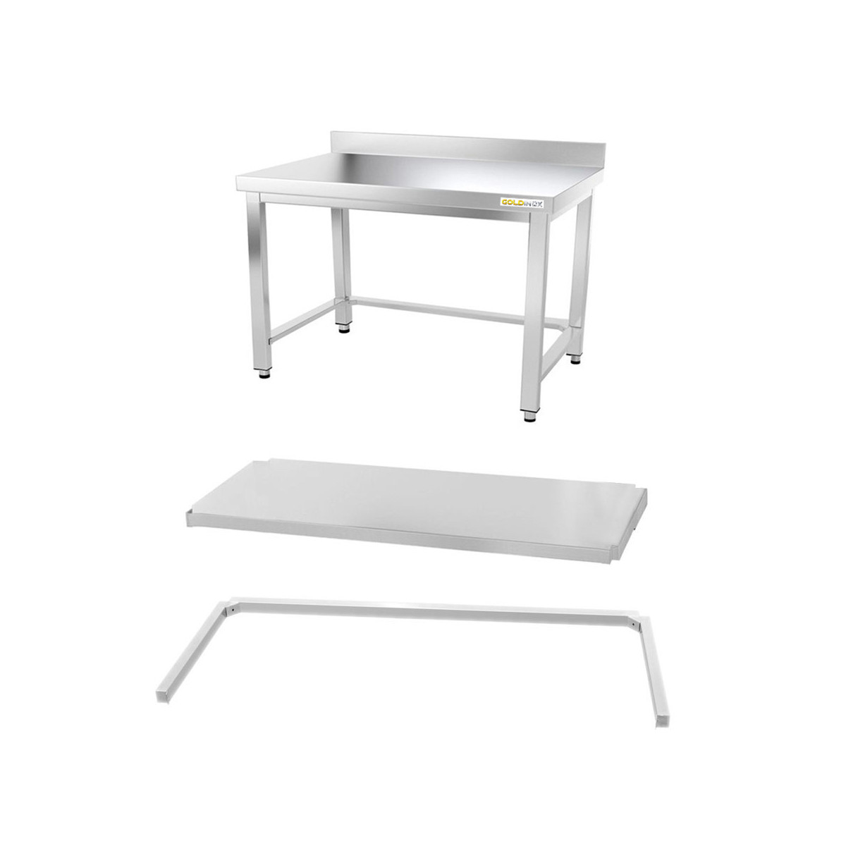 Table inox soubassement 1200 x 500 mm adossée avec renfort / GOLDINOX
