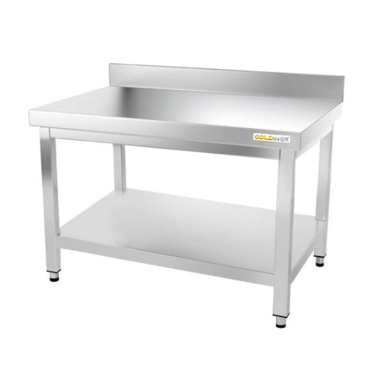 Table inox soubassement 1200 x 500 mm adossée avec renfort / GOLDINOX