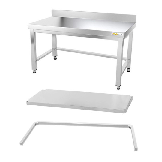 Table inox soubassement 1400 x 500 mm adossée avec renfort / GOLDINOX