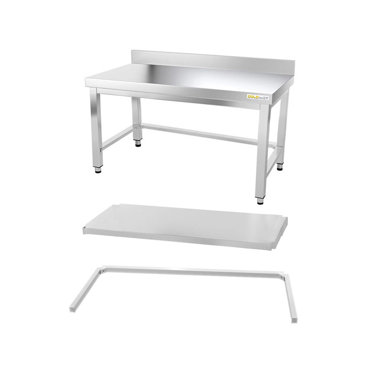 Table inox soubassement 1400 x 500 mm adossée avec renfort / GOLDINOX