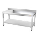 Table inox soubassement 1400 x 500 mm adossée avec renfort / GOLDINOX