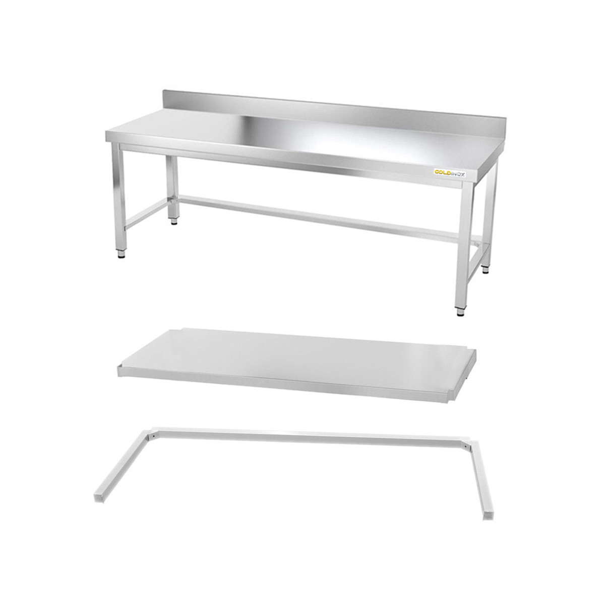 Table inox soubassement 1800 x 500 mm adossée avec renfort / GOLDINOX