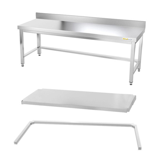 Table inox soubassement 2000 x 500 mm adossée avec renfort / GOLDINOX