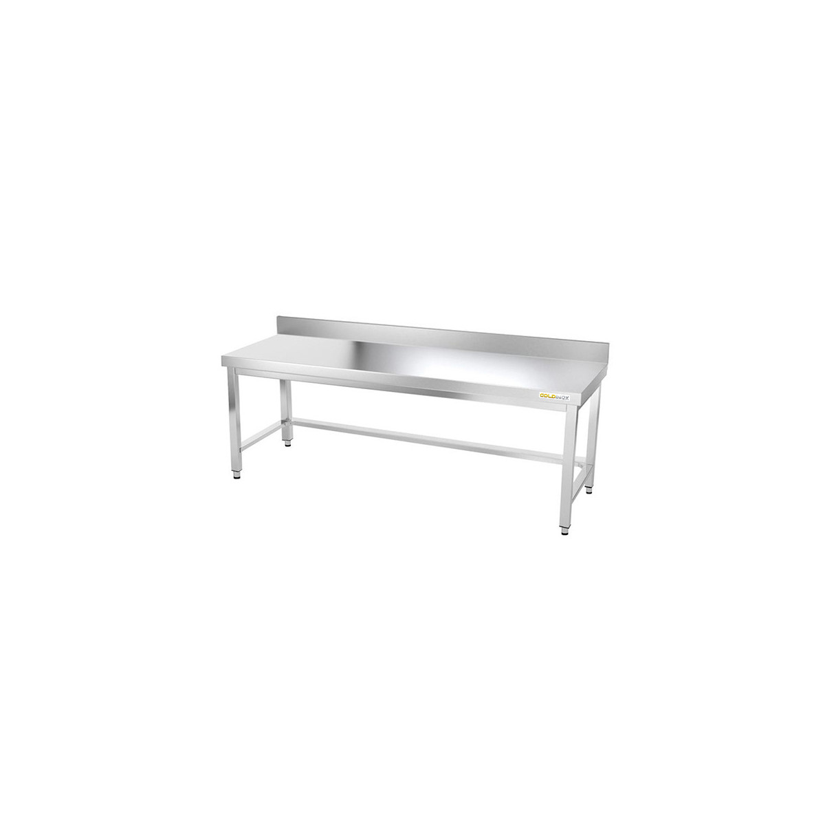 Table inox soubassement 2000 x 500 mm adossée avec renfort / GOLDINOX