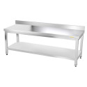 Table inox soubassement 2000 x 500 mm adossée avec renfort / GOLDINOX