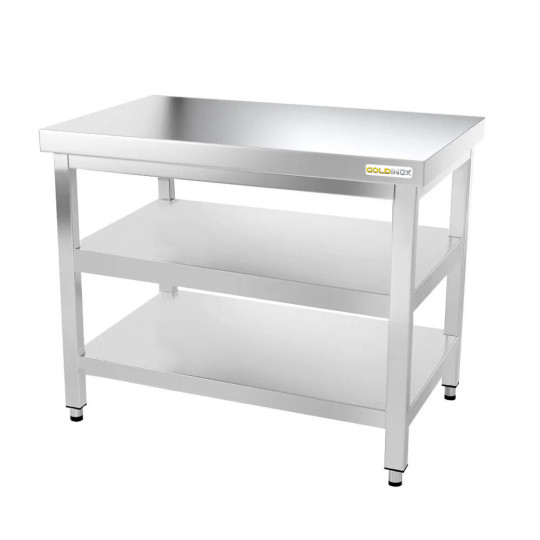 Table inox 1200 x 500 mm avec 2 étagères / GOLDINOX