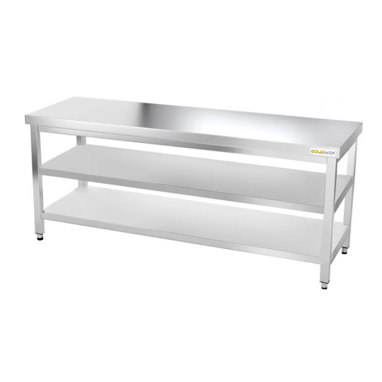 Table inox 2000 x 500 mm avec 2 étagères / GOLDINOX