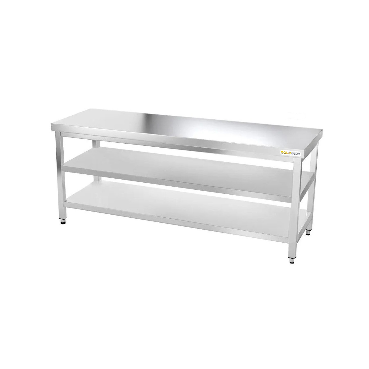 Table inox 2000 x 500 mm avec 2 étagères / GOLDINOX