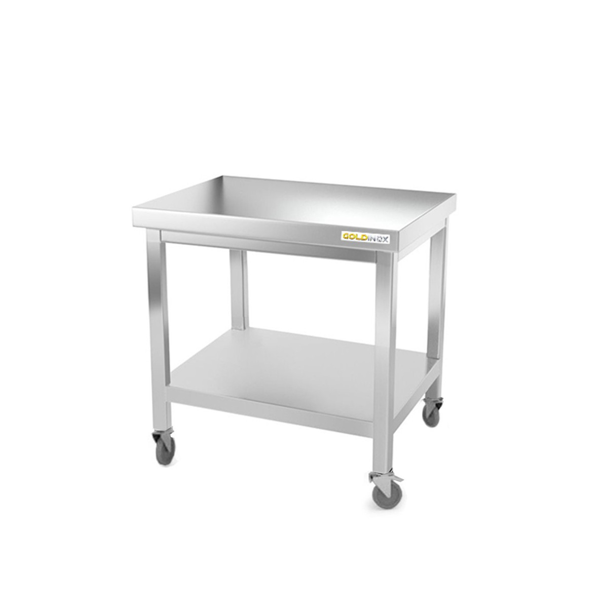 Table inox soubassement 800 x 600 mm avec renfort sur roulettes / GOLDINOX