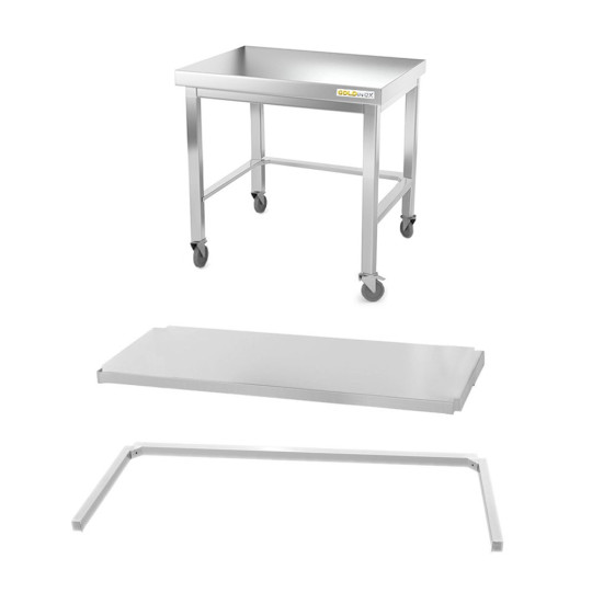 Table inox soubassement 800 x 600 mm avec renfort sur roulettes / GOLDINOX