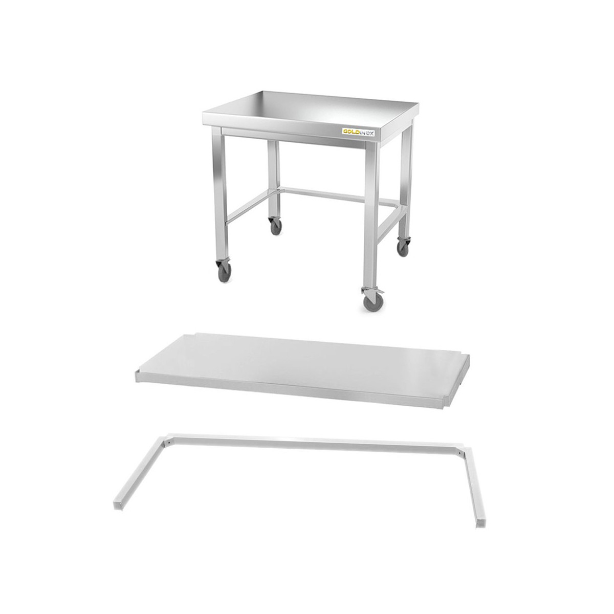 Table inox soubassement 800 x 600 mm avec renfort sur roulettes / GOLDINOX