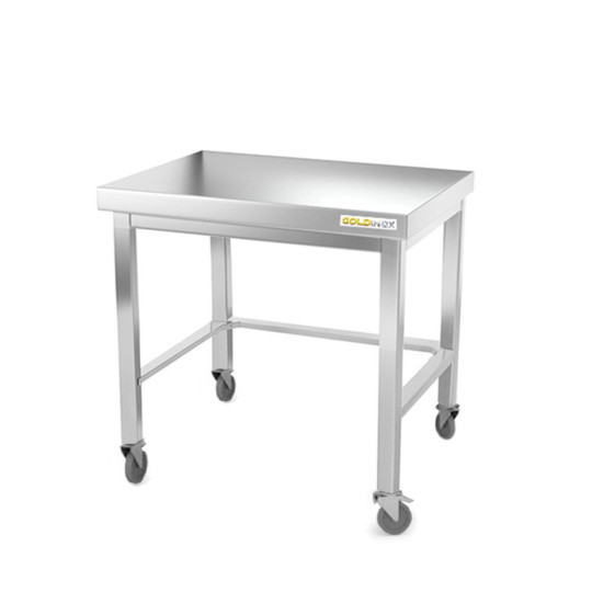 Table inox soubassement 800 x 600 mm avec renfort sur roulettes / GOLDINOX