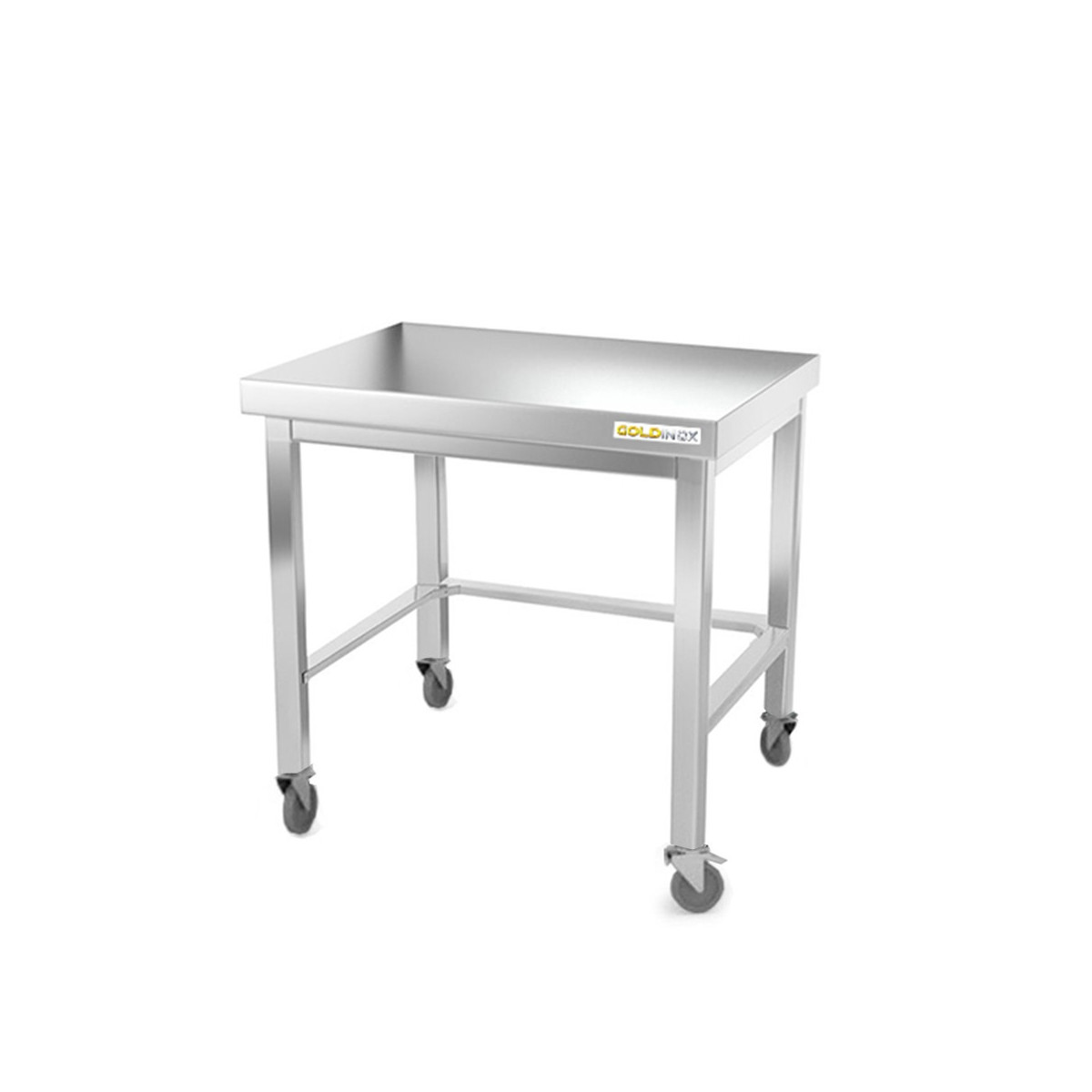 Table inox soubassement 800 x 600 mm avec renfort sur roulettes / GOLDINOX