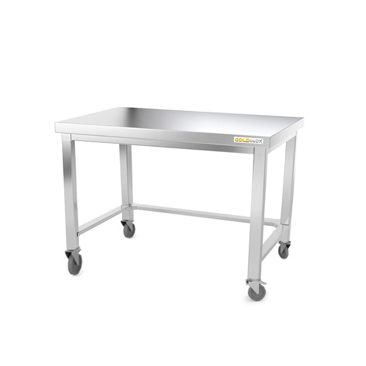 Table inox soubassement 1200 x 600 mm avec renfort sur roulettes / GOLDINOX