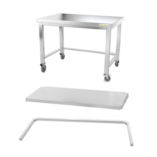 Table inox soubassement 1200 x 600 mm avec renfort sur roulettes / GOLDINOX