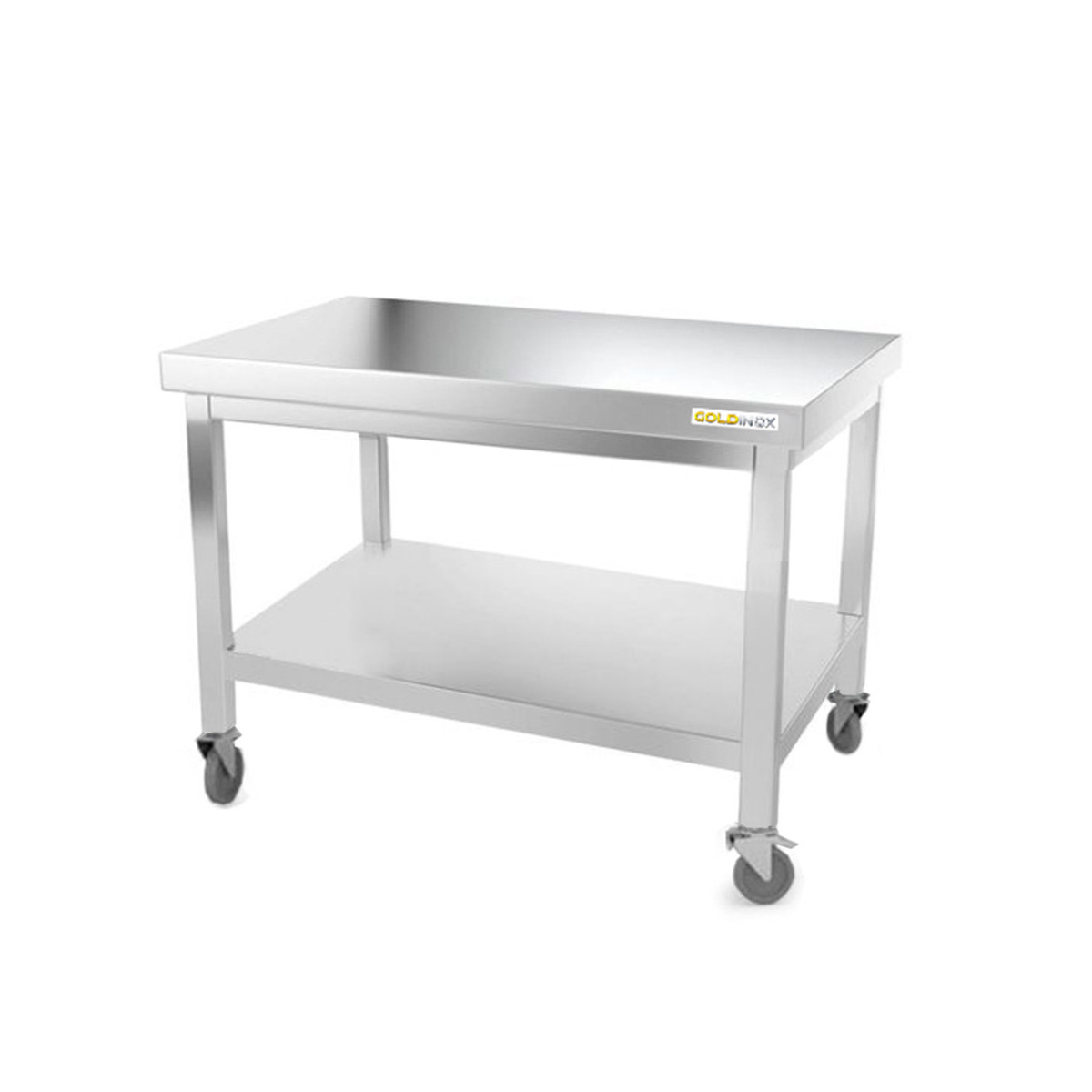 Table inox soubassement 1200 x 600 mm avec renfort sur roulettes / GOLDINOX