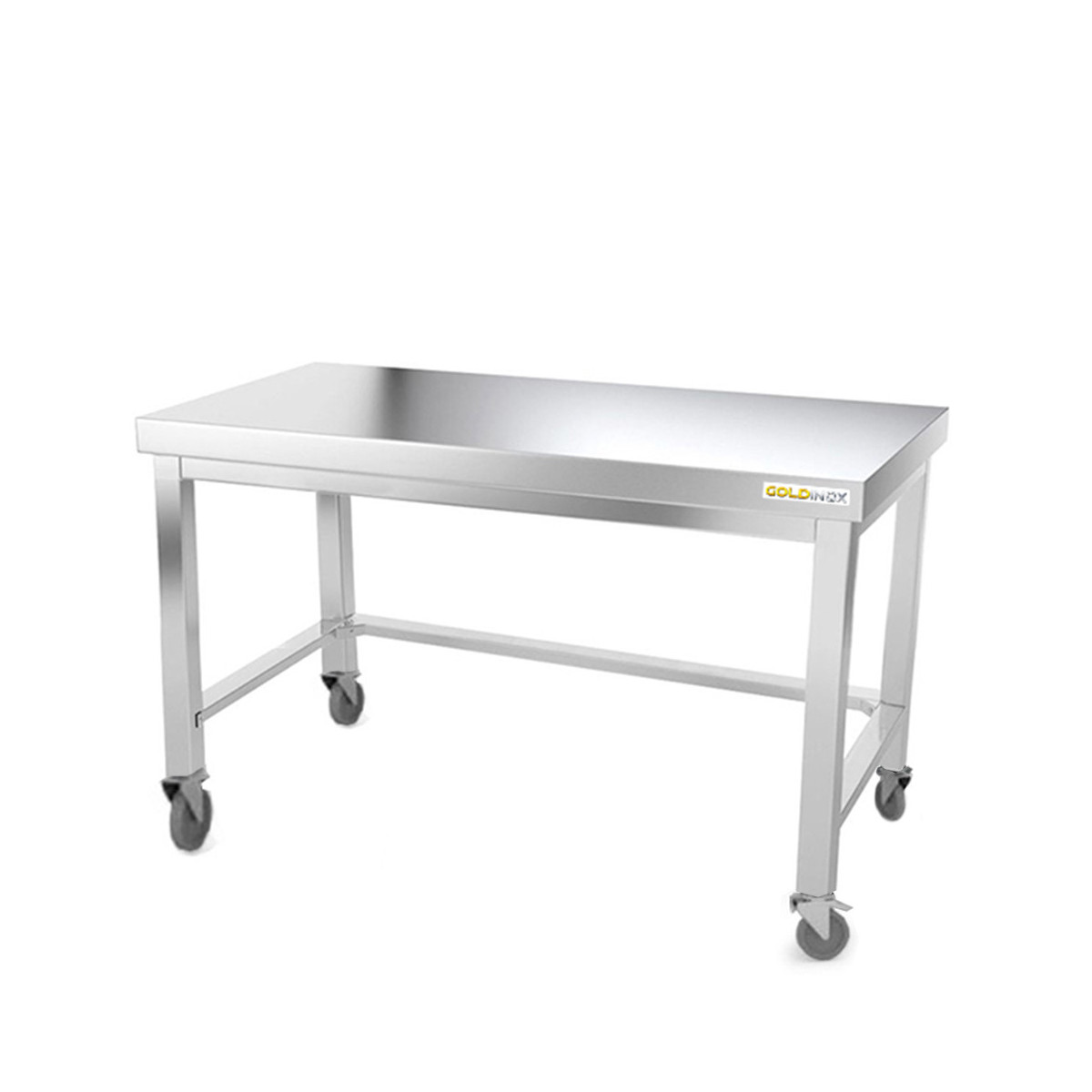 Table inox soubassement 1500 x 600 mm avec renfort sur roulettes / GOLDINOX