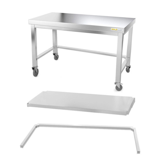 Table inox soubassement 1500 x 600 mm avec renfort sur roulettes / GOLDINOX