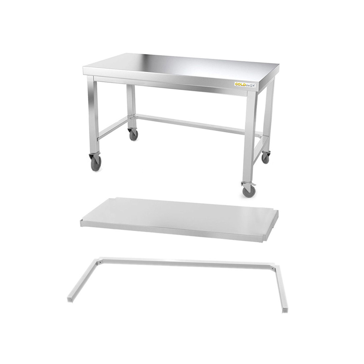 Table inox soubassement 1500 x 600 mm avec renfort sur roulettes / GOLDINOX