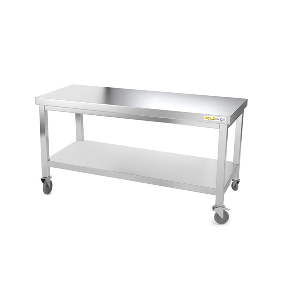 Table inox soubassement 1500 x 600 mm avec renfort sur roulettes / GOLDINOX
