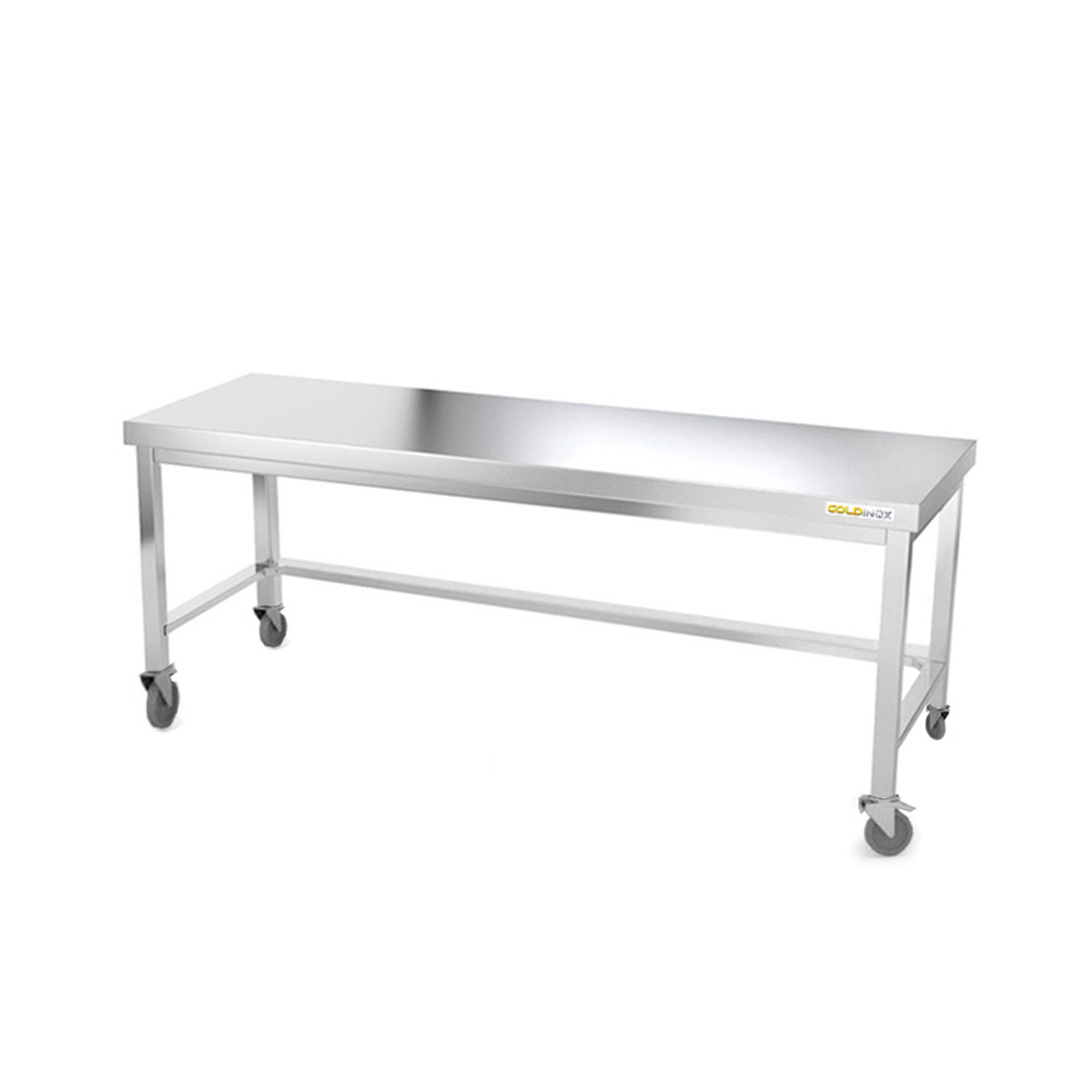 Table inox soubassement 1800 x 600 mm avec renfort sur roulettes / GOLDINOX