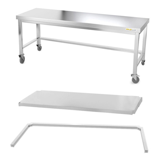 Table inox soubassement 1800 x 600 mm avec renfort sur roulettes / GOLDINOX
