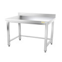 Table inox soubassement 1200 x 700 mm adossée avec renfort / GOLDINOX