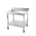 Table inox soubassement 800 x 700 mm adossée sur roulettes / GOLDINOX