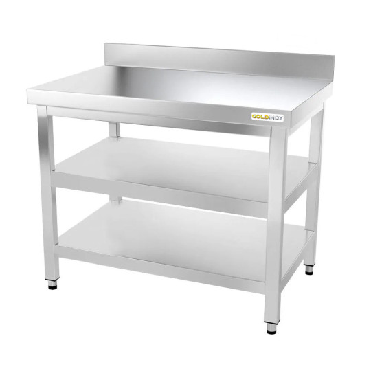 Table inox 1000 x 700 mm adossée avec 2 étagères / GOLDINOX