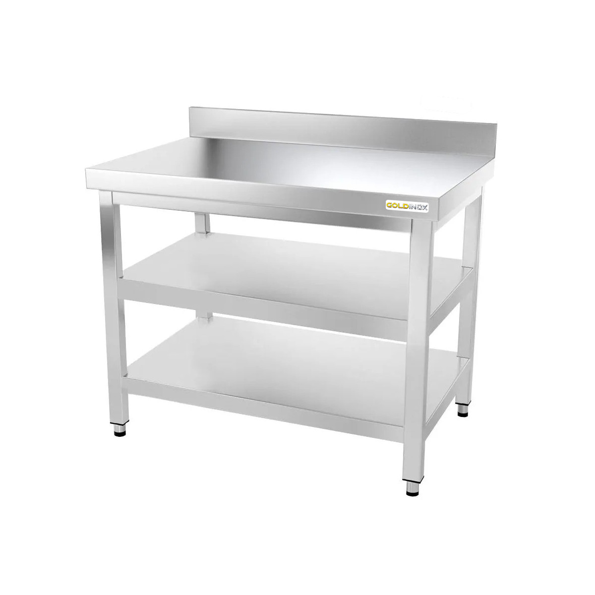 Table inox 1000 x 700 mm adossée avec 2 étagères / GOLDINOX