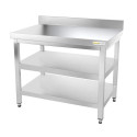 Table inox 1000 x 700 mm adossée avec 2 étagères / GOLDINOX