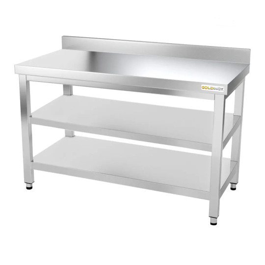 Table inox 1400 x 700 mm adossée avec 2 étagères / GOLDINOX