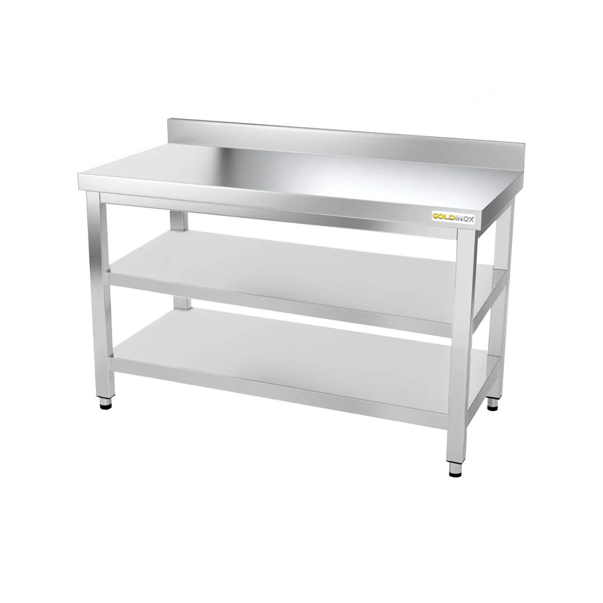 Table inox 1600 x 700 mm adossée avec 2 étagères / GOLDINOX