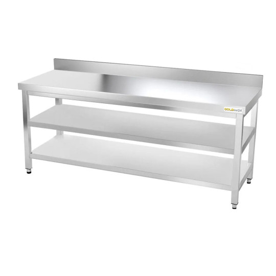 Table inox 1800 x 700 mm adossée avec 2 étagères / GOLDINOX