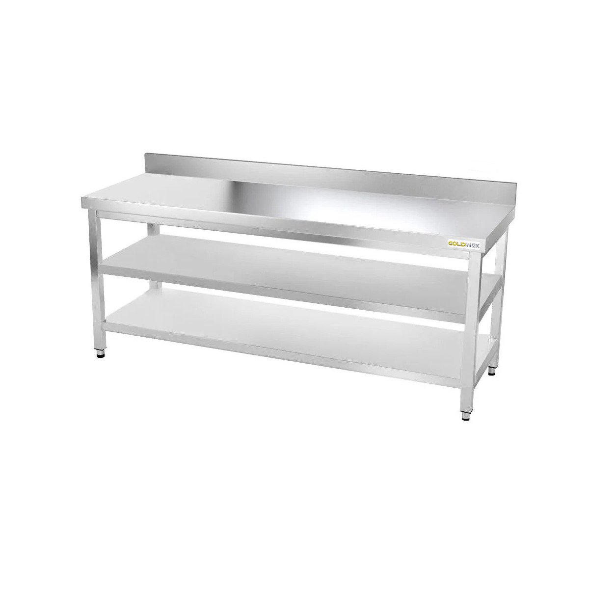 Table inox 1800 x 700 mm adossée avec 2 étagères / GOLDINOX