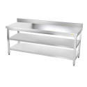 Table inox 1800 x 700 mm adossée avec 2 étagères / GOLDINOX