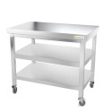 Table inox 1000 x 700 mm avec 2 étagères sur roulettes / GOLDINOX