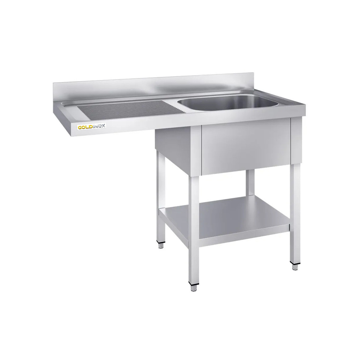 Plonge lave-vaisselle inox 1 bac - 1200 x 700 mm égouttoir gauche PREMIUM / GOLDINOX