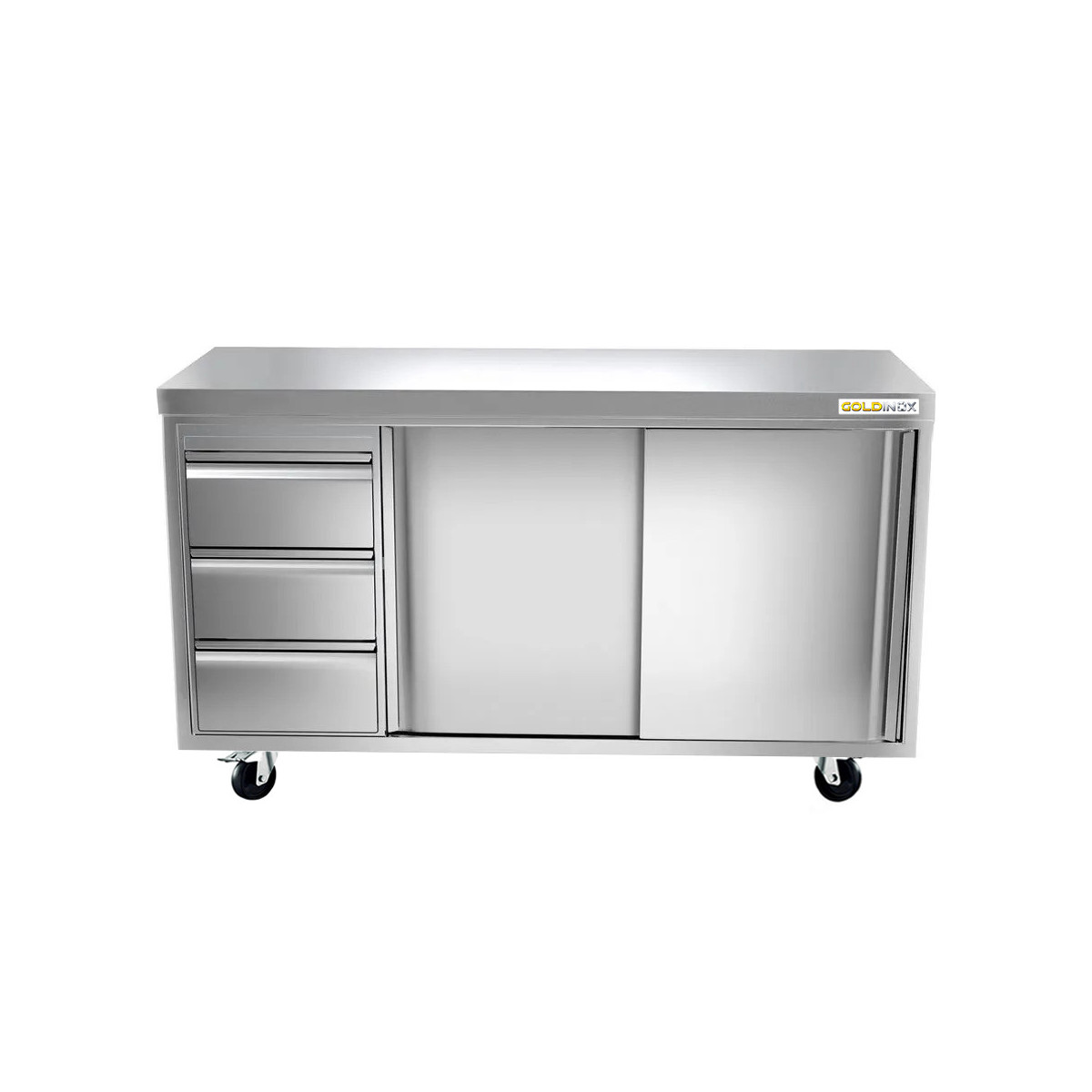 Meuble bas inox 2000 x 700 mm avec 3 tiroirs gauche sur roulettes / GOLDINOX