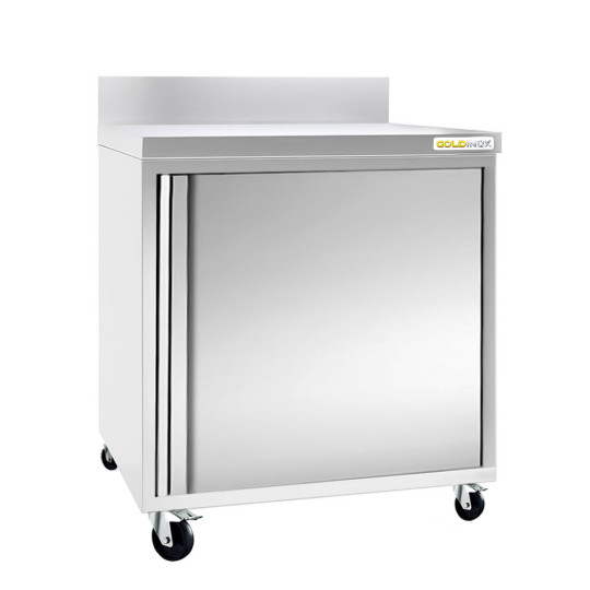 Meuble bas inox 600 x 600 mm adossée sur roulettes / GOLDINOX