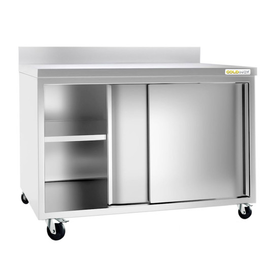 Meuble bas inox 1800 x 600 mm adossée sur roulettes / GOLDINOX