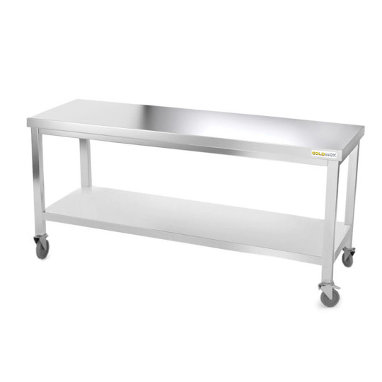 Table inox 2000 x 600 mm sur roulettes PREMIUM / GOLDINOX