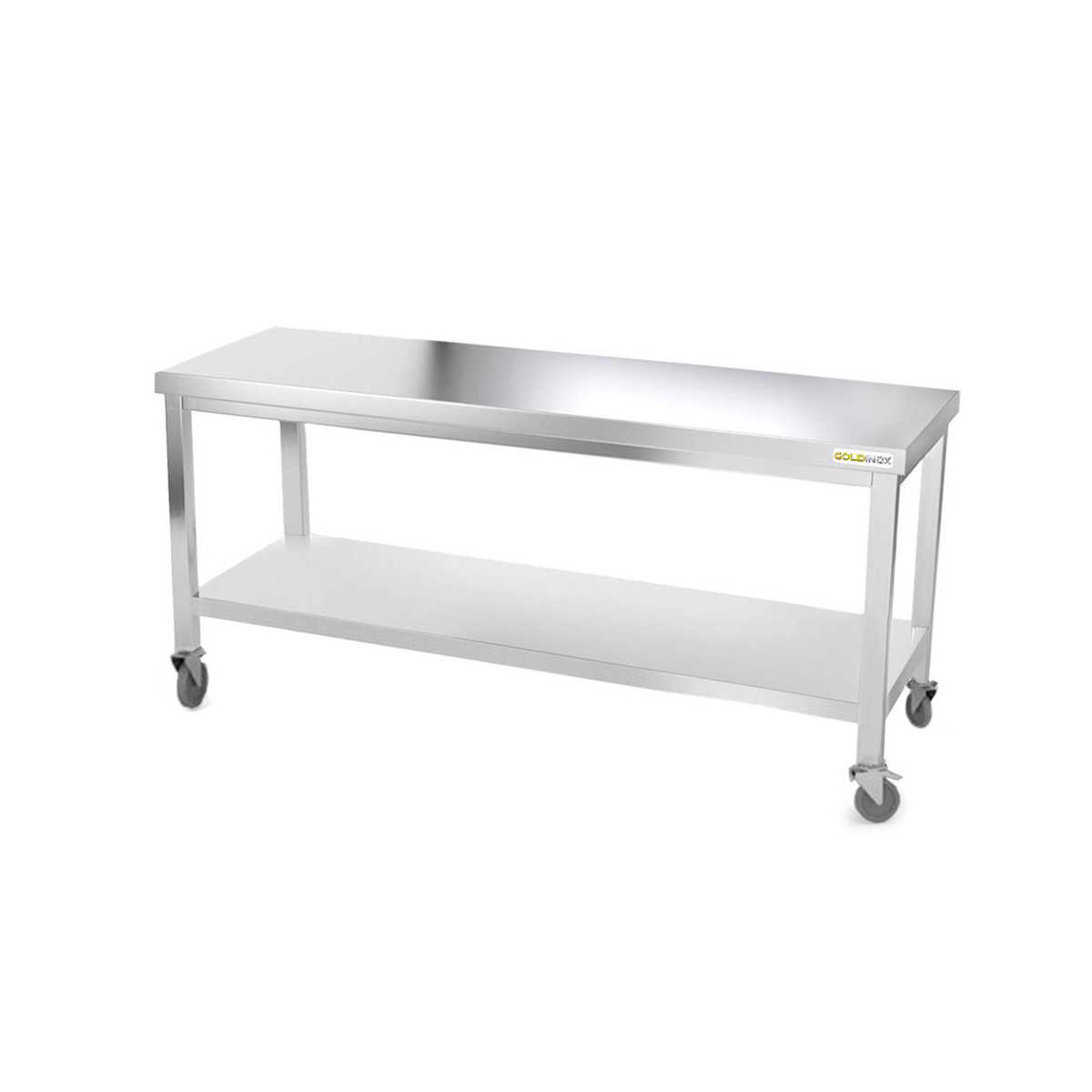 Table inox 2000 x 600 mm sur roulettes PREMIUM / GOLDINOX