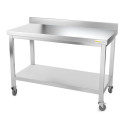 Table inox 1500 x 600 mm adossée sur roulettes PREMIUM / GOLDINOX
