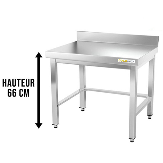 Table inox soubassement 800 x 700 mm adossée avec renfort / GOLDINOX 