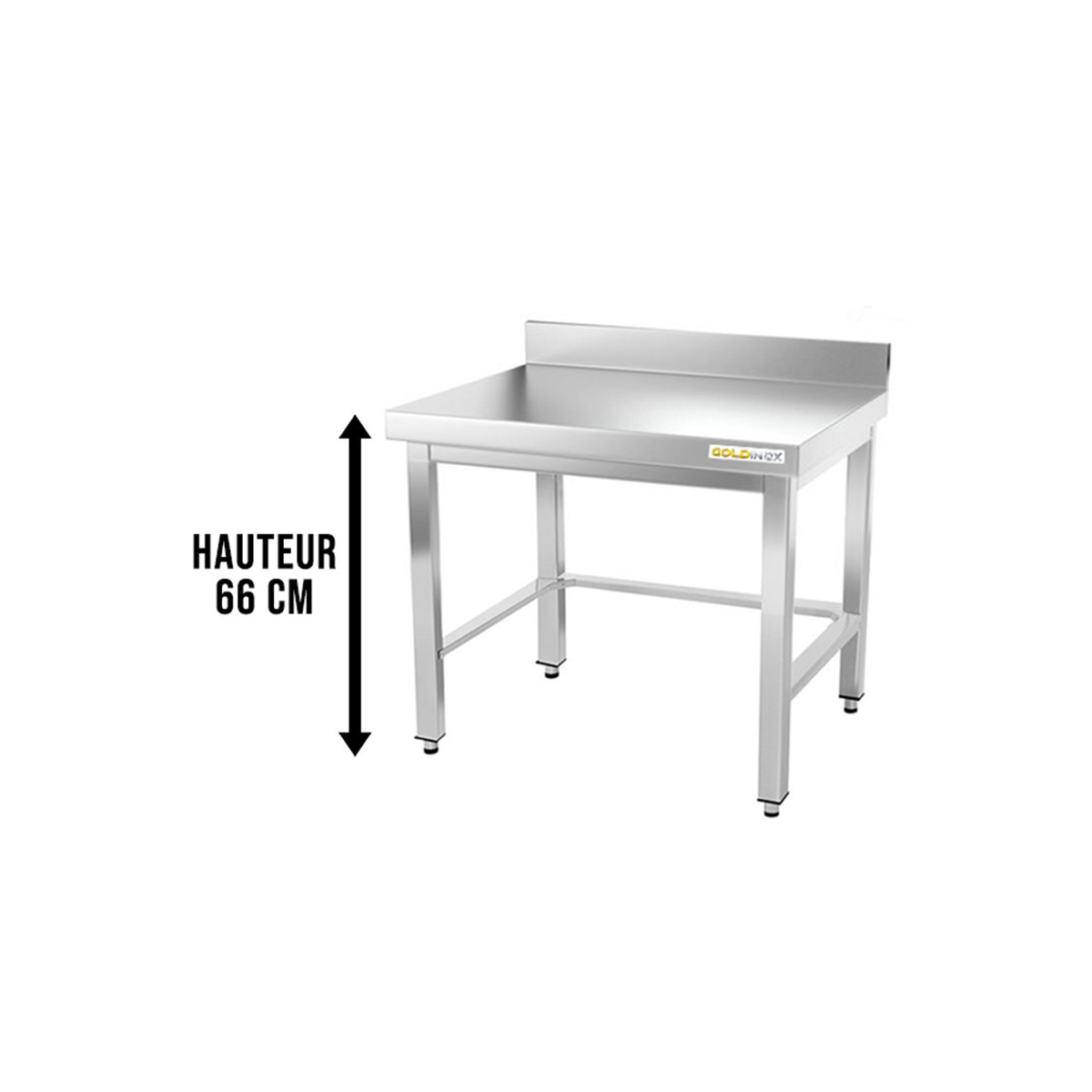 Table inox soubassement 800 x 700 mm adossée avec renfort / GOLDINOX 