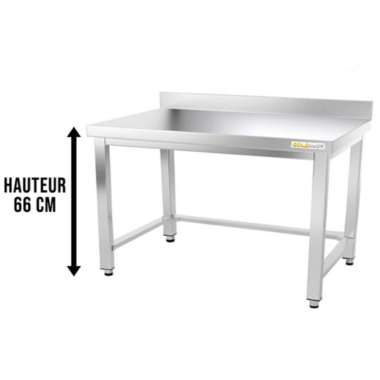 Table inox soubassement 1200 x 700 mm adossée avec renfort / GOLDINOX 